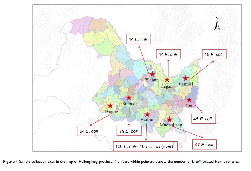 Figure 1 Sample collection sites in the map of Heilongjiang province...